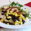Chicken with Cilantro Lime Sacue over rice with beans and corn