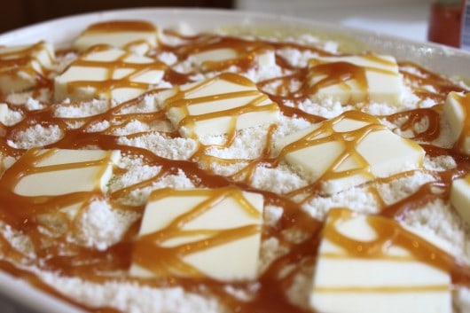 Caramel Apple Oatmeal Cobbler ready to go into the oven