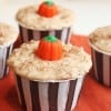 candy corn pumpkin on top of pumpkin rice pudding