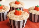 candy corn pumpkin on top of pumpkin rice pudding