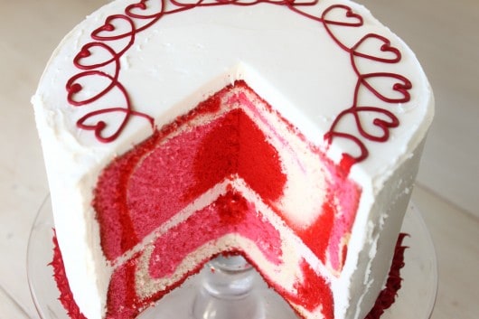 Diane's Valentine Cake with heart pattern inside 