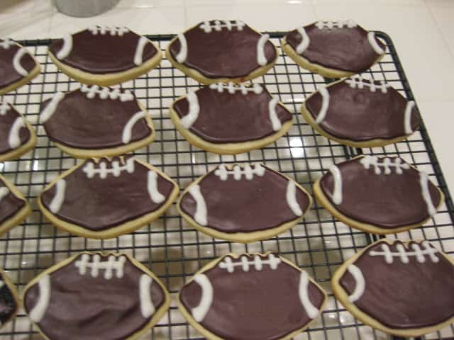 chocolate icing on football cookies