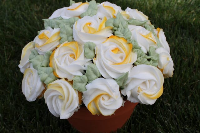 CUPCAKES yellow and white rose frosting