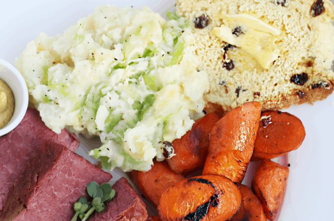IRISH DINNER Corned Beef Colcanon Carrots and Irish Soda Bread createdbydiane.com