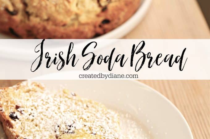 baked Irish Soda quick bread, sliced with butter melted and powdered sugar