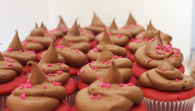 Pink Velvet Cupcakes with Chocolate Cream Cheese Frosting