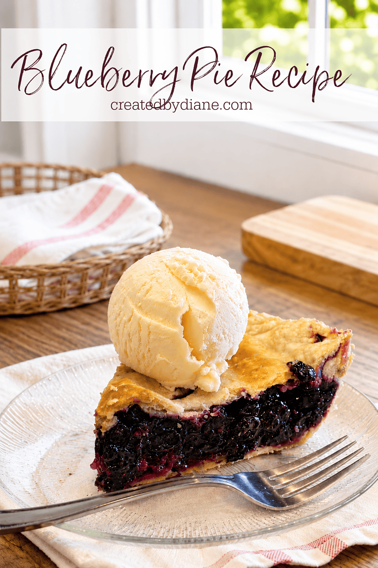 slice of blueberry pie with vanilla ice cream