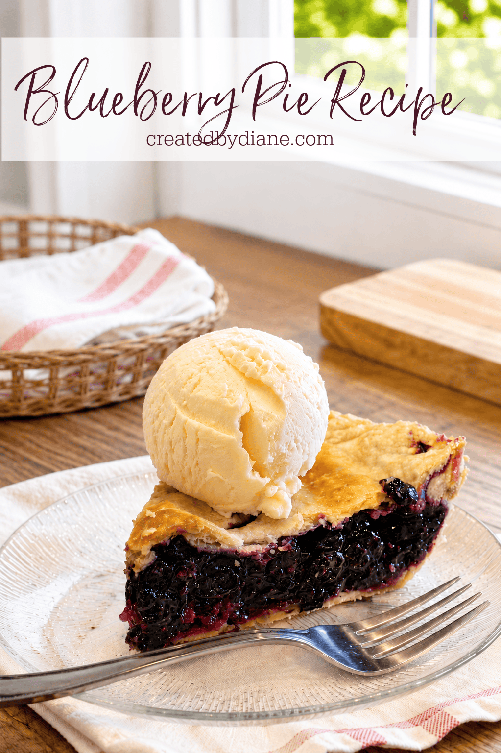 slice of blueberry pie with vanilla ice cream