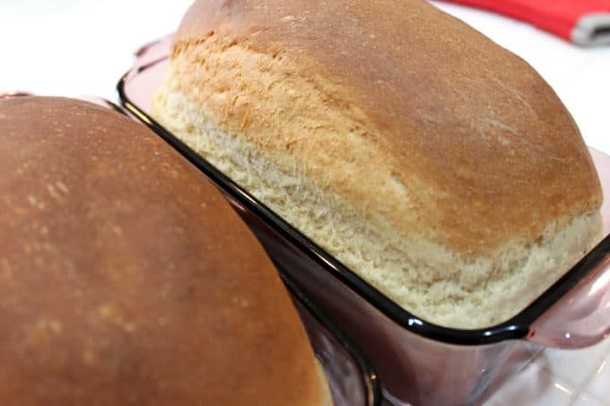 bread, 2 white loaves of bread