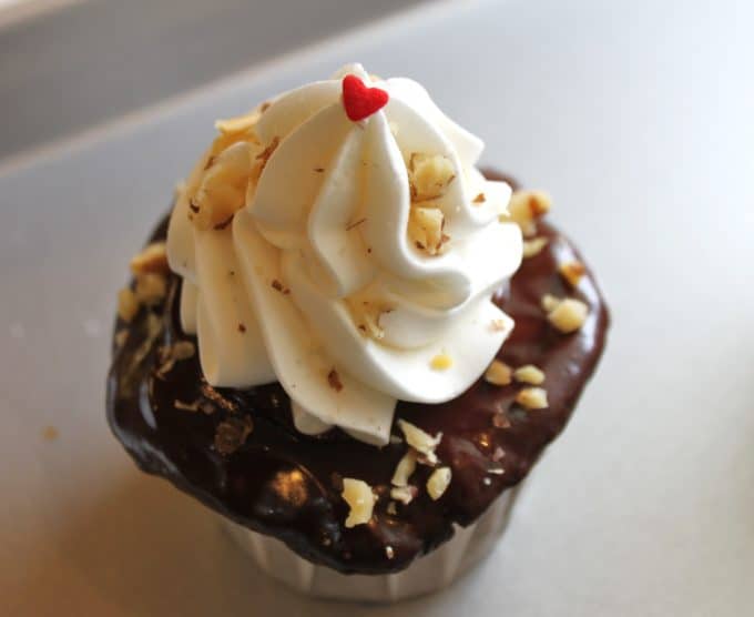 hot fudge sundae cupcake with nuts