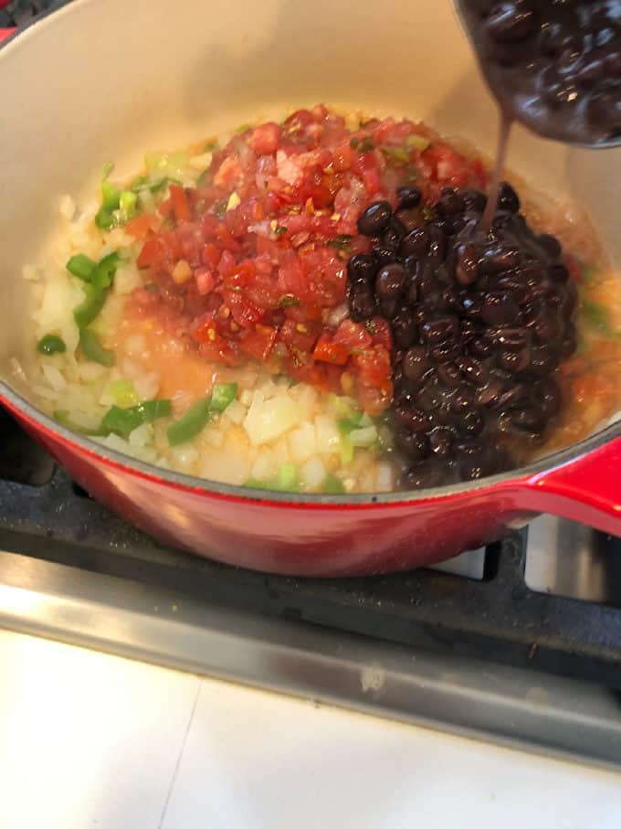 salsa, onion, jalapeno, black beans to make black bean soup recipe www.createdbydiane.com