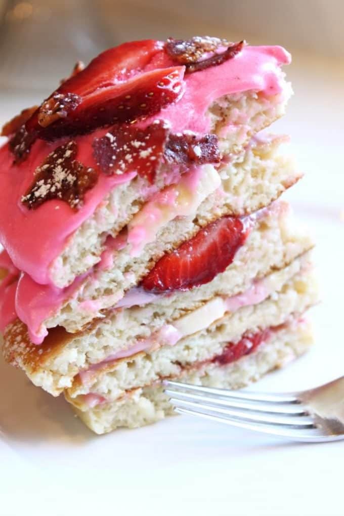 pancake cake, made with bananas and strawberries @creatdbydiane
