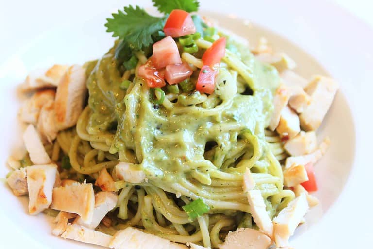 Pasta and Avocado Cilantro Lime Sauce with Chicken