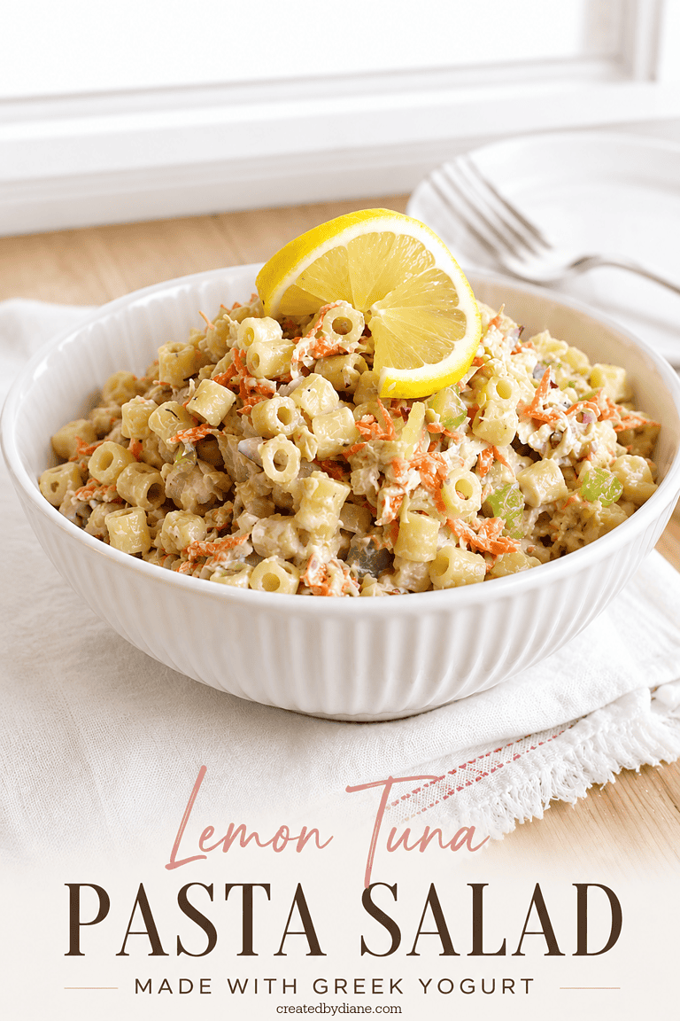 tuna pasta salad made with Greek yogurt