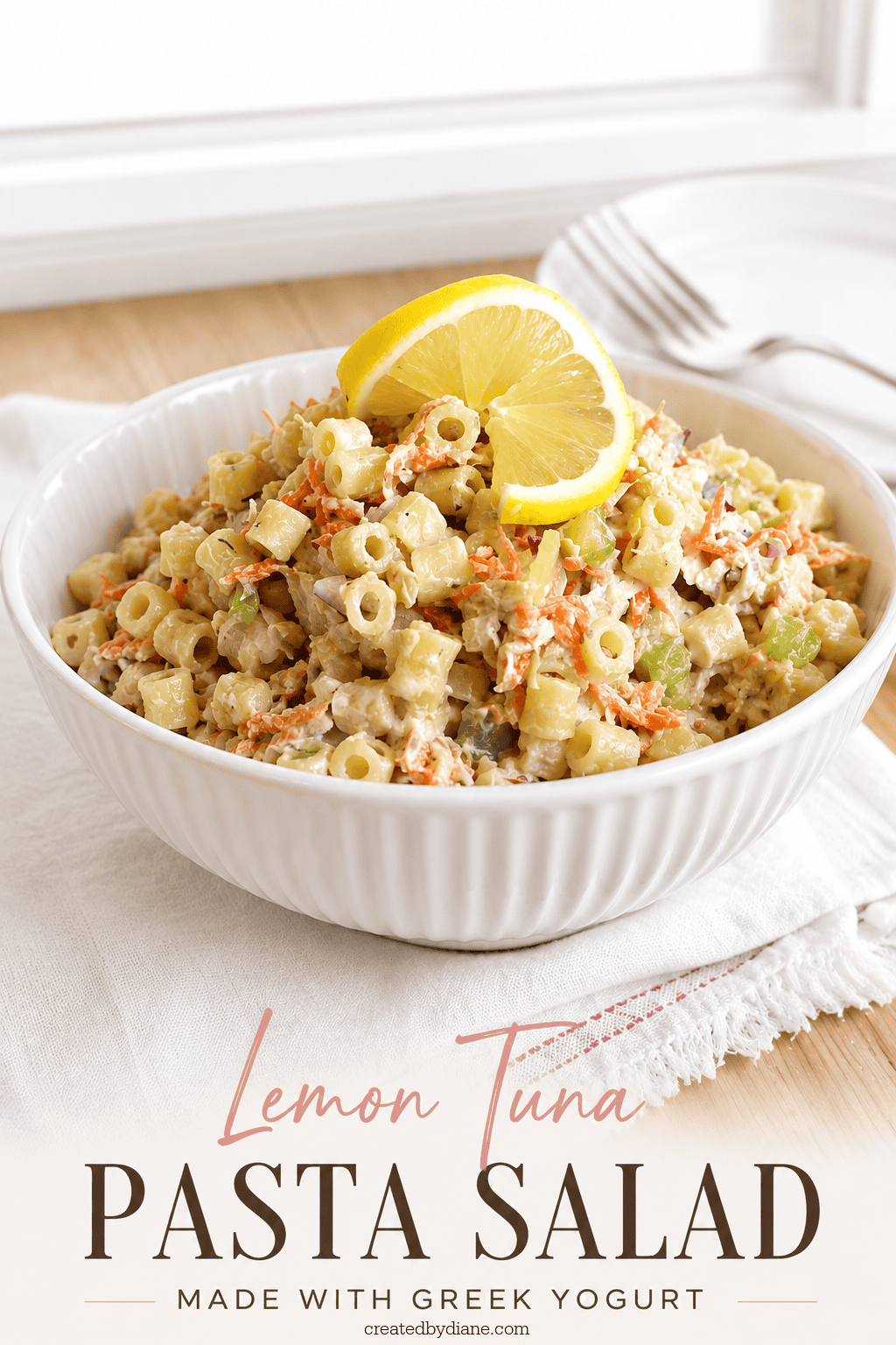 tuna pasta salad made with Greek yogurt