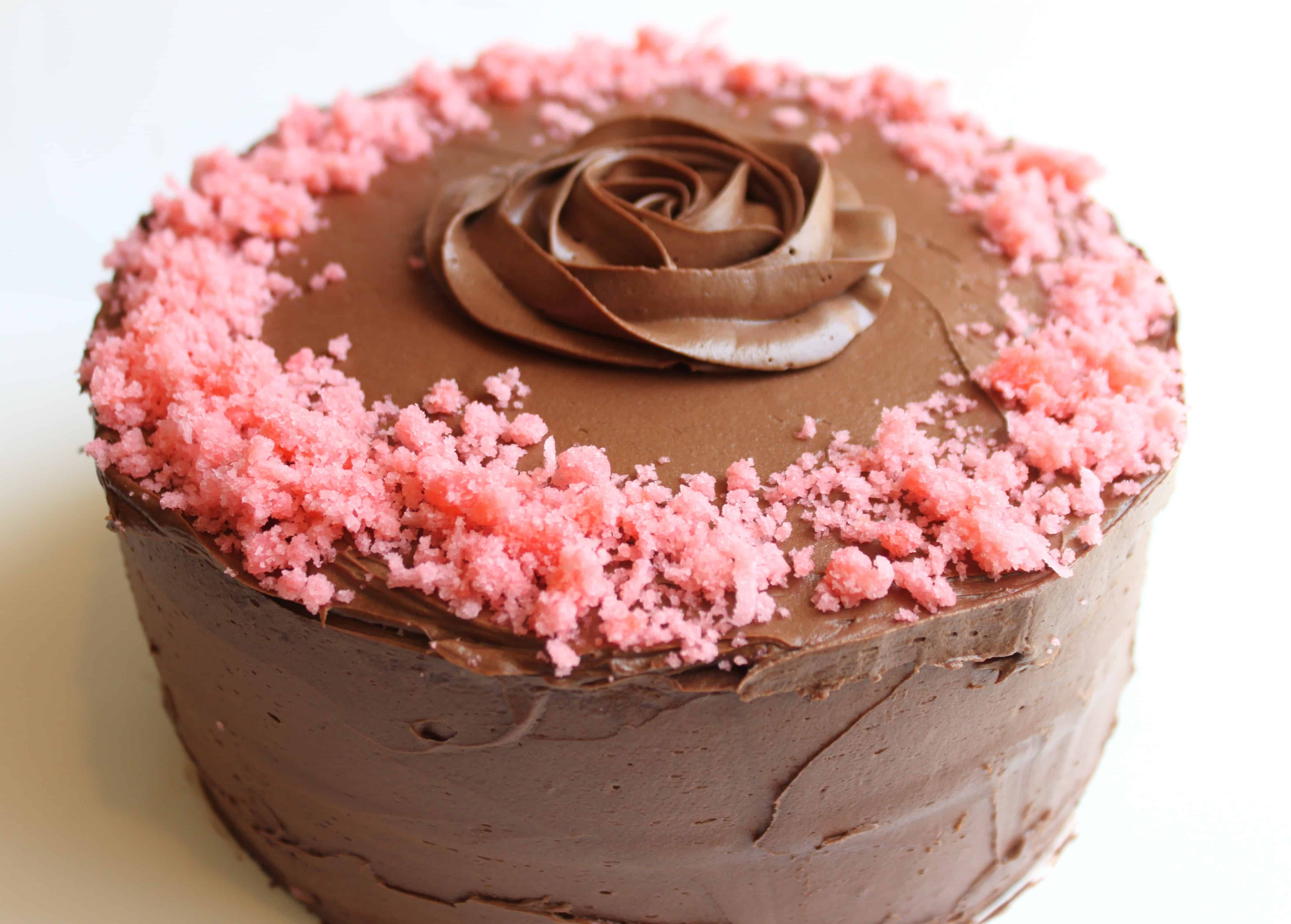 Strawberry cake-chocolate buttercream frosting | Created by Diane