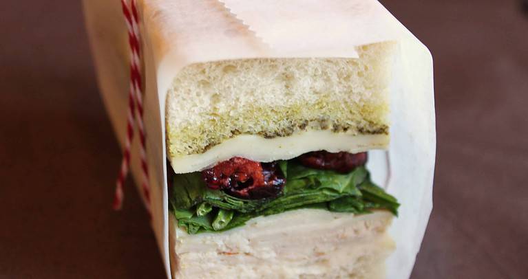 Pressed Turkey, Cranberry and Pesto Sandwich