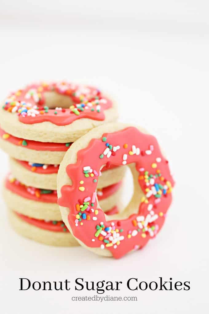 Donut Sugar Cookies, coral cing and rainbow sprinkles createdbydiane.com