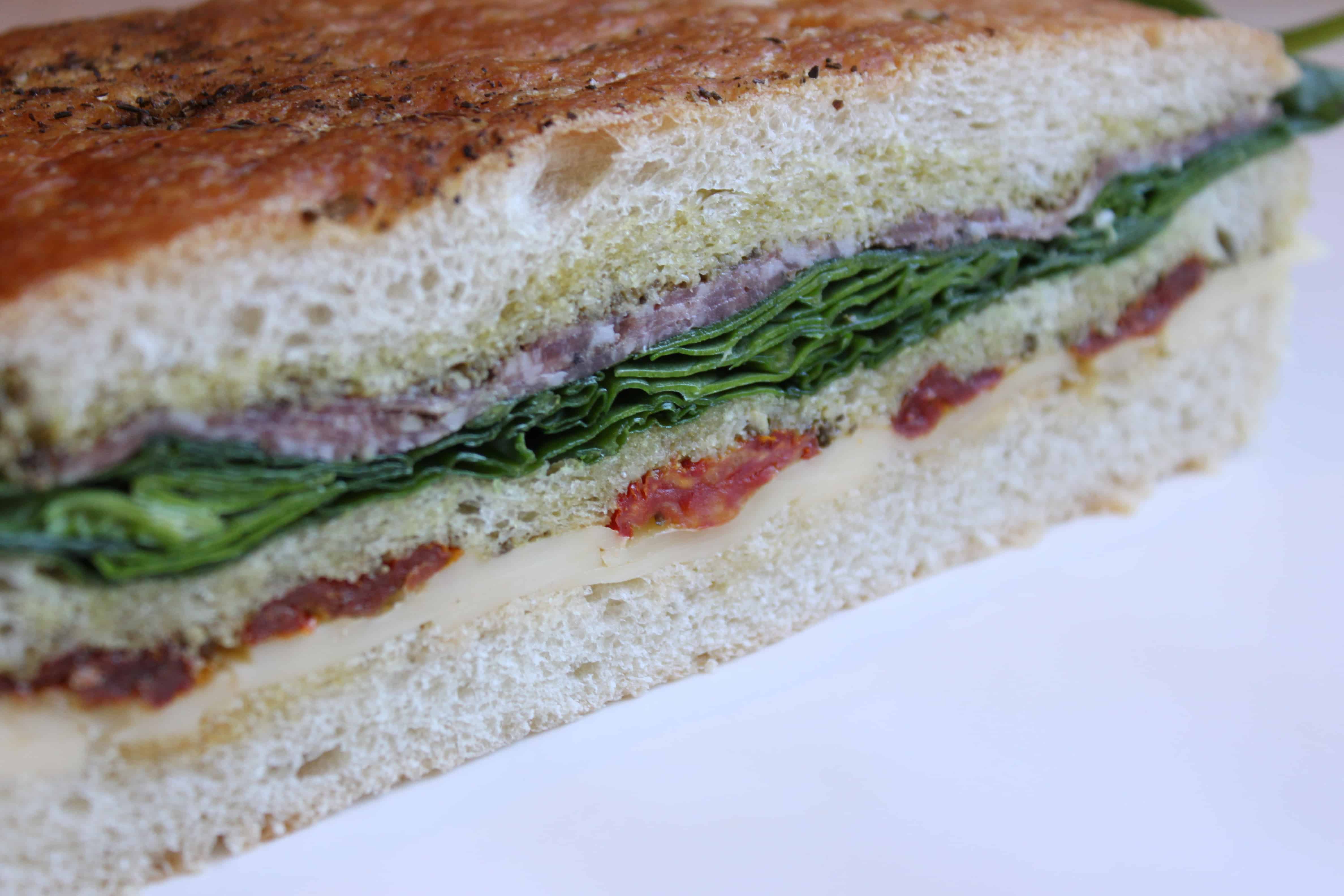 Pressed-Sandwich-salami-sun dried tomato-pesto | Created by Diane