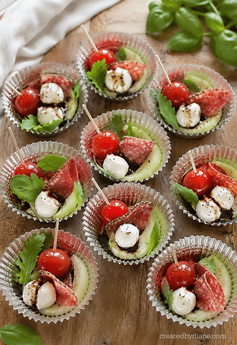 amtipasto appetizer, salami, cheese, cups createdbydiane