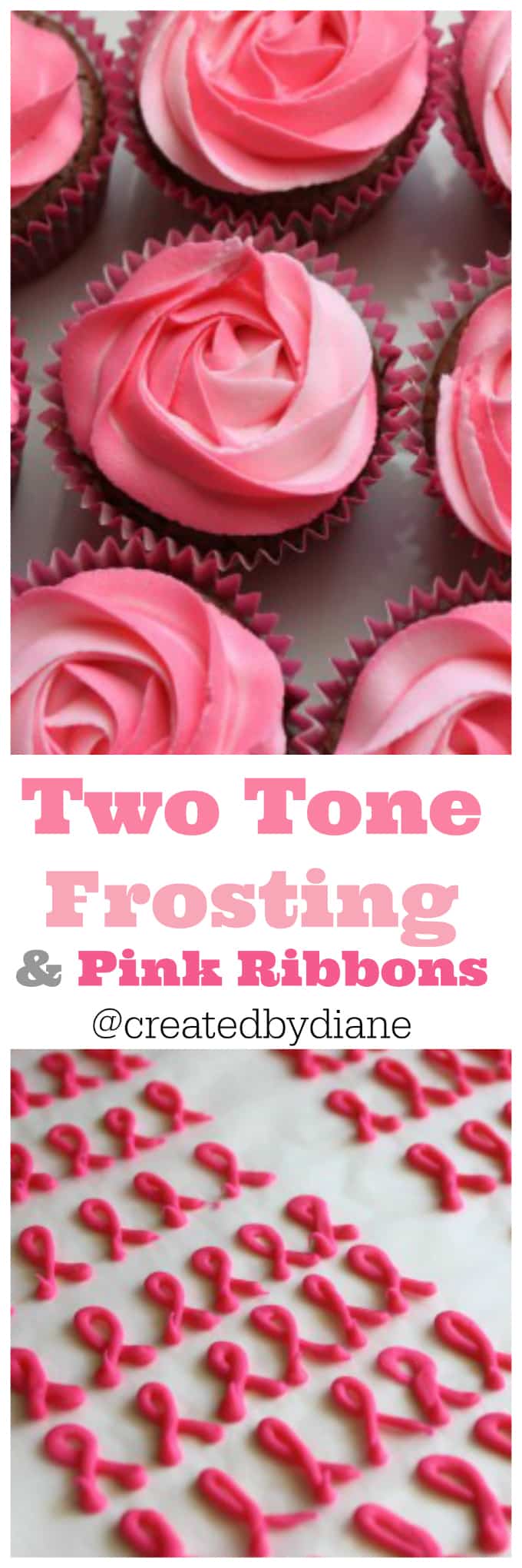 pink two-tone-frosting-and-pink-ribbons-october-breast-cancer-awareness-createdbydiane