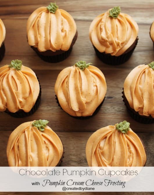Pumpkin Chocolate Cupcakes with Pumpkin Cream Cheese Frosting @createdbydiane