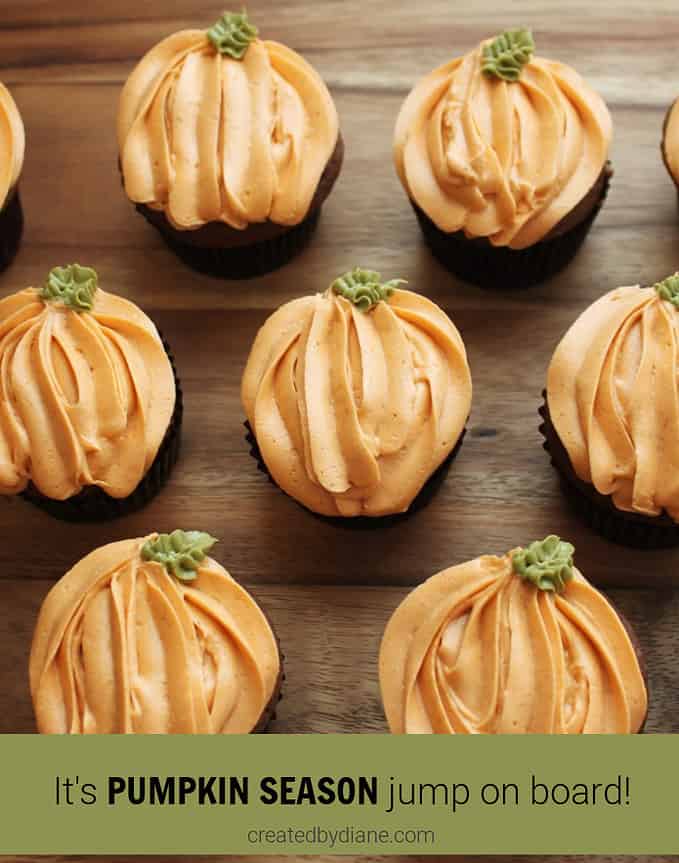 it's pumpkin season, jump on board createdbydiane.com Pumpkin Frosted Cupcakes