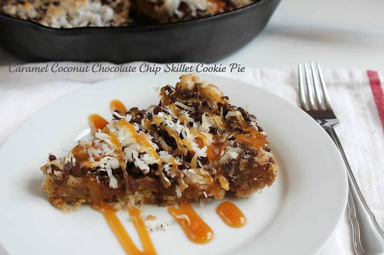 Caramel Coconut Chocolate Chip Skillet Cookie Pie