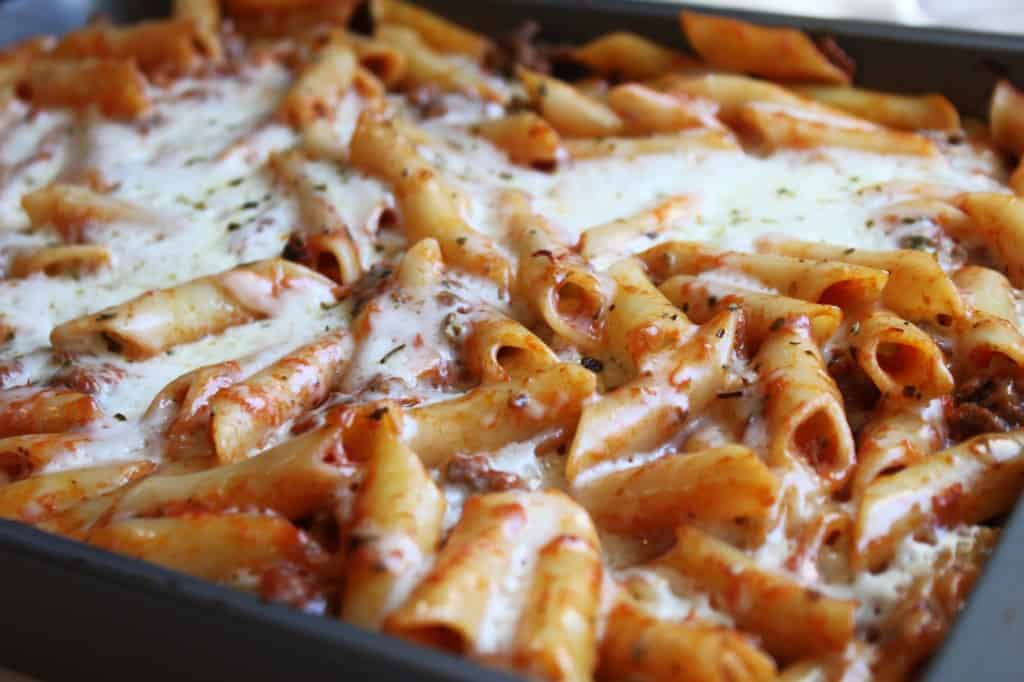 baked ziti pasta-ground beef-sauce-cheese @createdbydiane