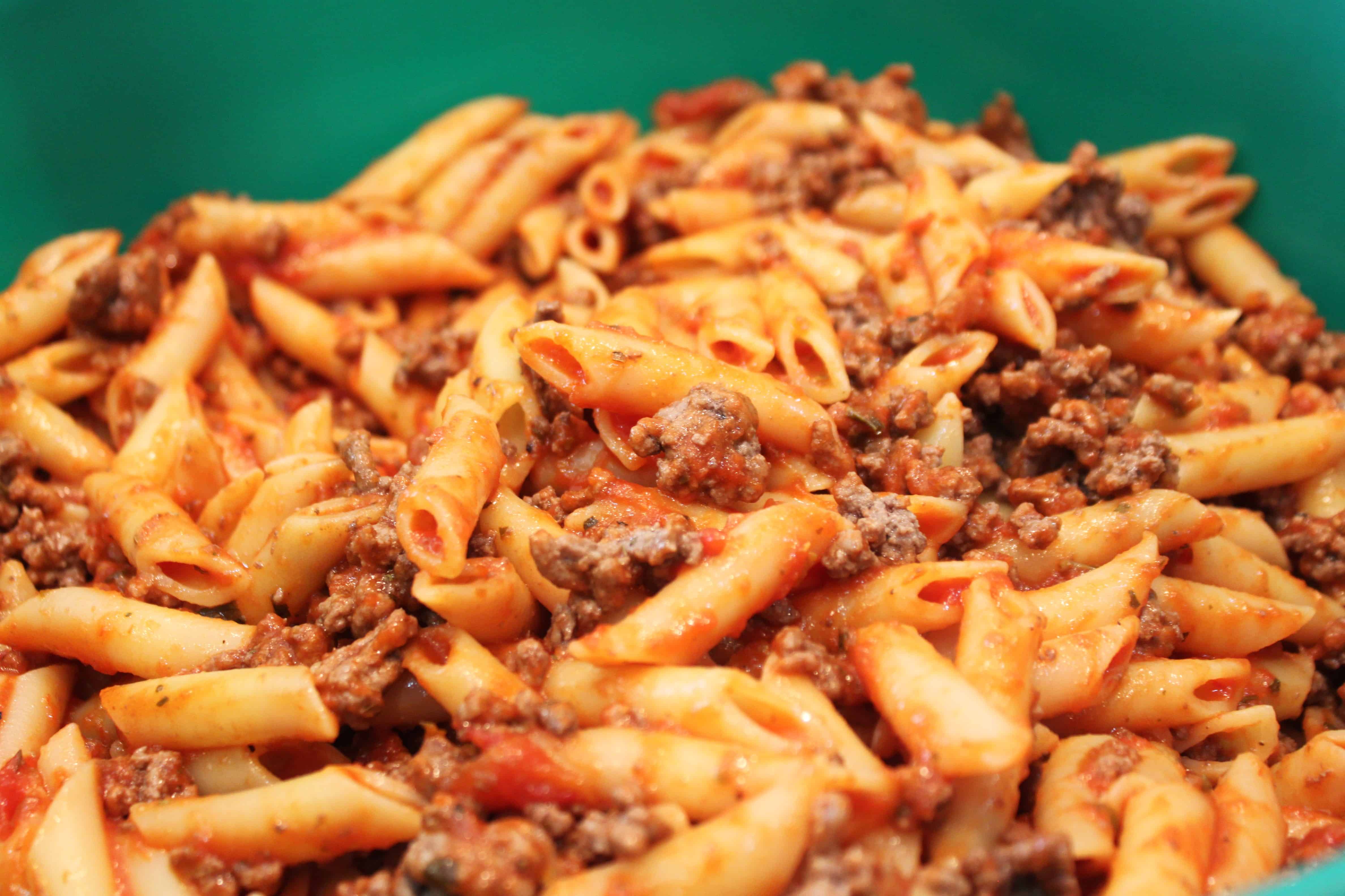 Penne Pasta with ground beef for Baked Ziti Recipe | Created by Diane