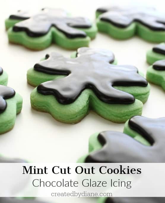 Mint-Cut out cookies Shamrock-Cut-Out-Cookies-with-Chocolate-Glaze-Icing-createdbydiane.com