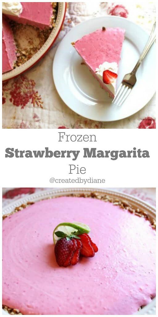 Frozen Strawberry Margarita pie with PRETZEL Crust createdbydiane.com