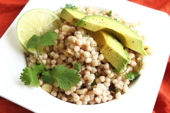 Cilantro Lime and Jalapeno Whole Wheat Couscous Salad with Avocado