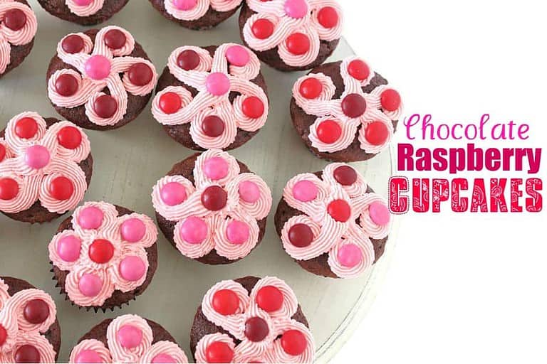 Chocolate Raspberry Cupcakes with Raspberry M&M’s