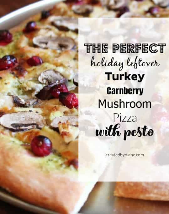 pizza with thanksgiving turkey, cranberry, mushroom and pesto cut slice of pizza on pizza tray