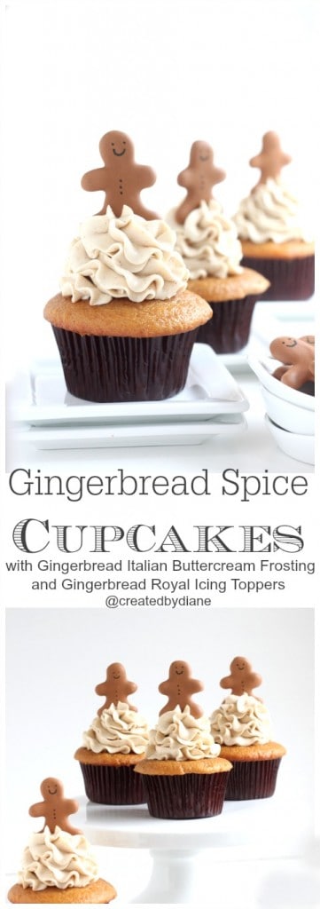 Gingerbread Spice Cupcakes @createdbydiane with complete how-to to make gingerbread royal icing toppers