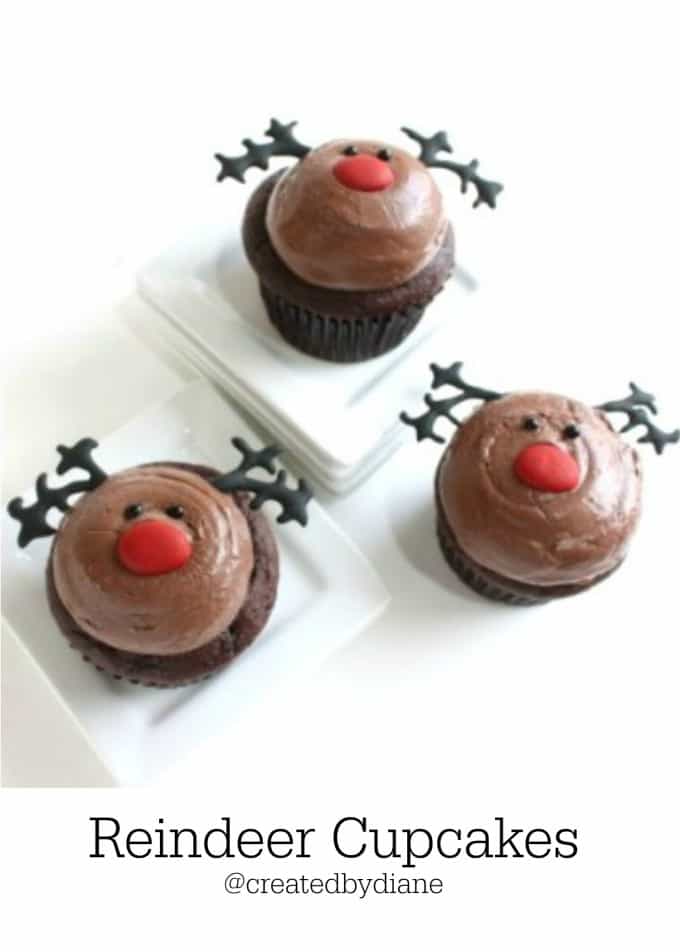 REINDEER CUPCAKES- CHRISTMAS CUPCAKES- CHOCOLATE CHERRY CUPCAKES- www.createdbydiane.com