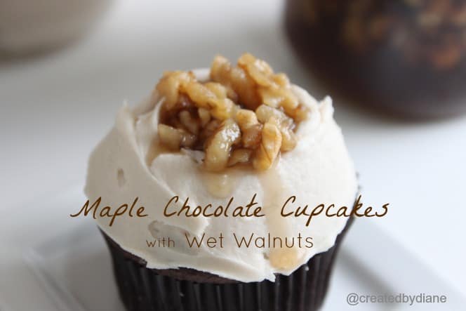 maple chocolate cupcakes with wet walnuts