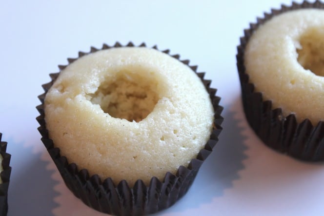 cupcakes hollowed out with cupcake corer