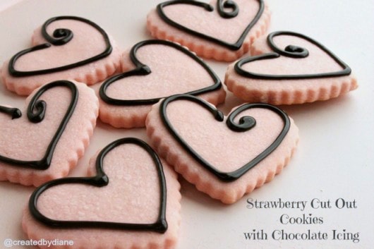 Strawberry Cut Out Cookies with Chocolate Icing