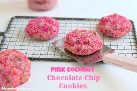 Pink Coconut Chocolate Chip Cookies @createdbydiane