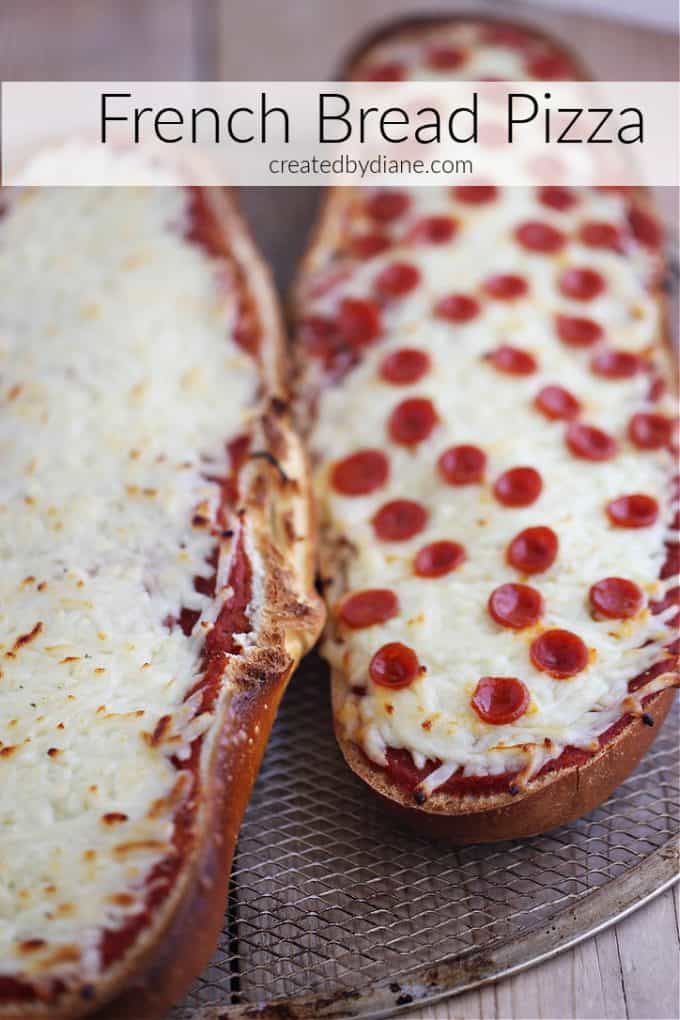 french bread pizza mini pepperoni, cheese pizza, french bread loaf, createdbydiane.com