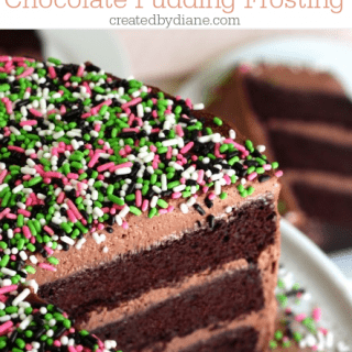 three layer chocolate cake with chocolate pudding frosting createdbydiane.com