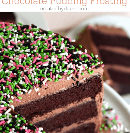 three layer chocolate cake with chocolate pudding frosting createdbydiane.com