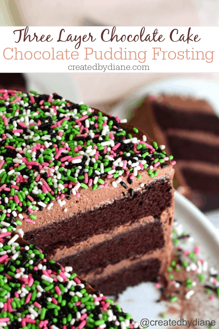 3 layer chocolate cake with chocolate pudding frosting