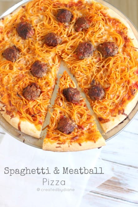 Spaghetti & Meatball Pizza @createdbydiane