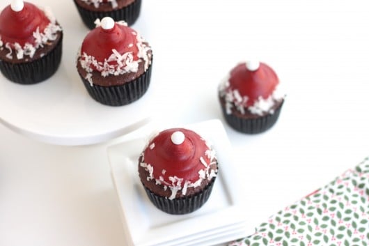 Almond Joy Santa Hat Cupcakes