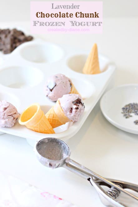 Lavender Chocolate Chunk Frozen Yogurt @createdbydiane go to createdby-diane.com for recipe