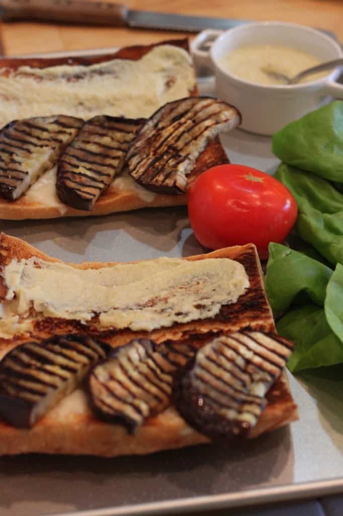 Grilled Eggplant & Mozzarella Sandwich with a Lemon Artichoke Spread