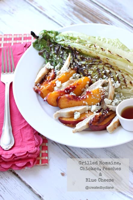 Grilled Romaine, Chicken, Peaches and Blue Cheese Salad